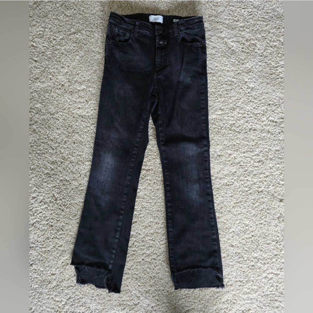 Closed Jeans Sz. 24 Made In Italy Distressed Black Raw Hem. Straight Leg